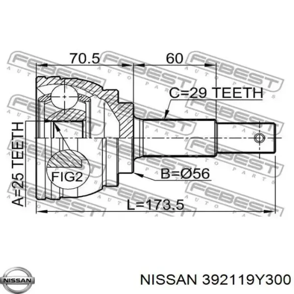 ШРУС зовнішній передній 392119Y300 Nissan/Infiniti