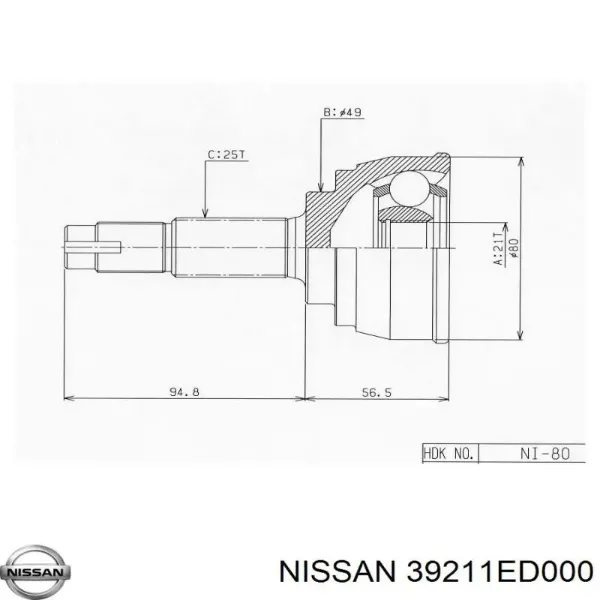 ШРУС зовнішній передній 39211ED000 Nissan/Infiniti