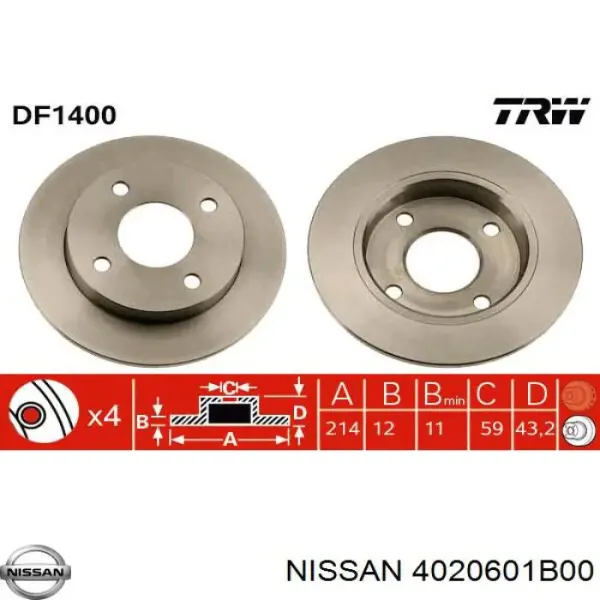 Гальмівні диски передні 4020601B00 Nissan/Infiniti