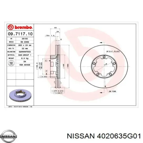 Гальмівні диски передні 4020635G01 Nissan/Infiniti