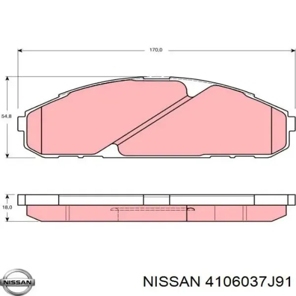 Передні тормозні колодки 4106037J91 Nissan/Infiniti