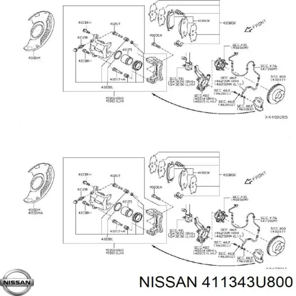 Направляюча супорту переднього 411343U800 Nissan/Infiniti
