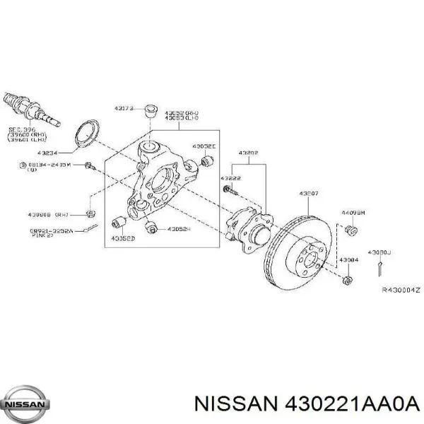 Цапфа - поворотний кулак задній, лівий 430221AA0A Nissan/Infiniti