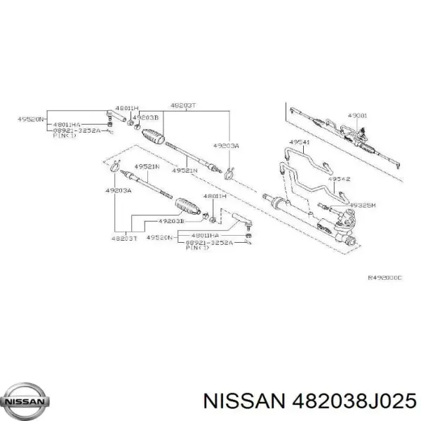 Пильник рульового механізму/рейки, лівий 482038J025 Nissan/Infiniti