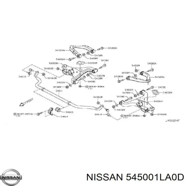 Важіль передньої підвіски нижній, правий 545001LA0D Nissan/Infiniti