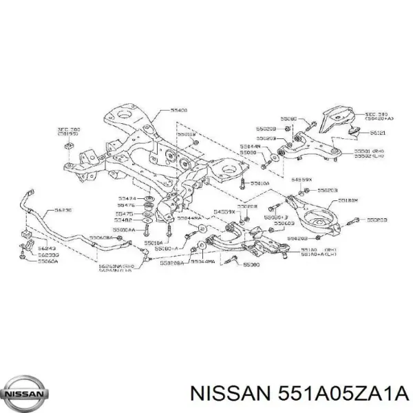 Важіль задньої підвіски нижній, правий 551A05ZA1A Nissan/Infiniti