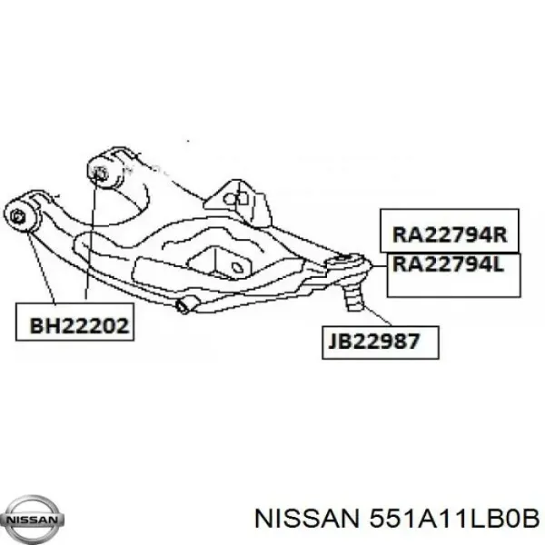 Важіль задньої підвіски нижній, лівий 551A11LB0B Nissan/Infiniti