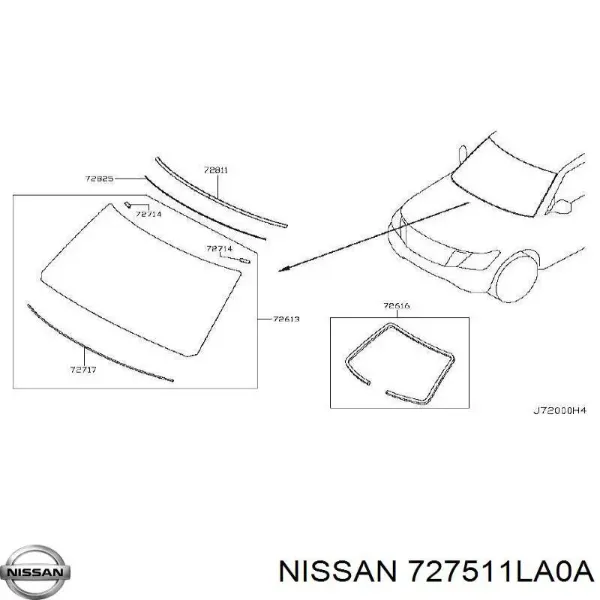 Молдинг лобового скла, верхній 727511LA0A Nissan/Infiniti
