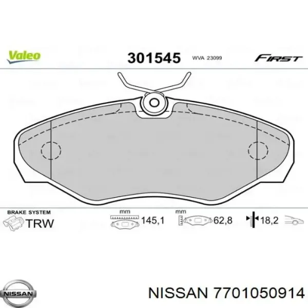 Передні тормозні колодки 7701050914 Nissan/Infiniti
