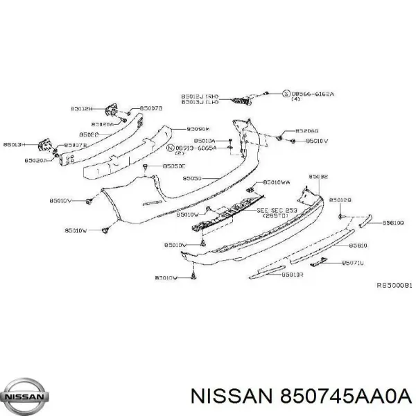 Молдинг заднього бампера, правий 850745AA0A Nissan/Infiniti