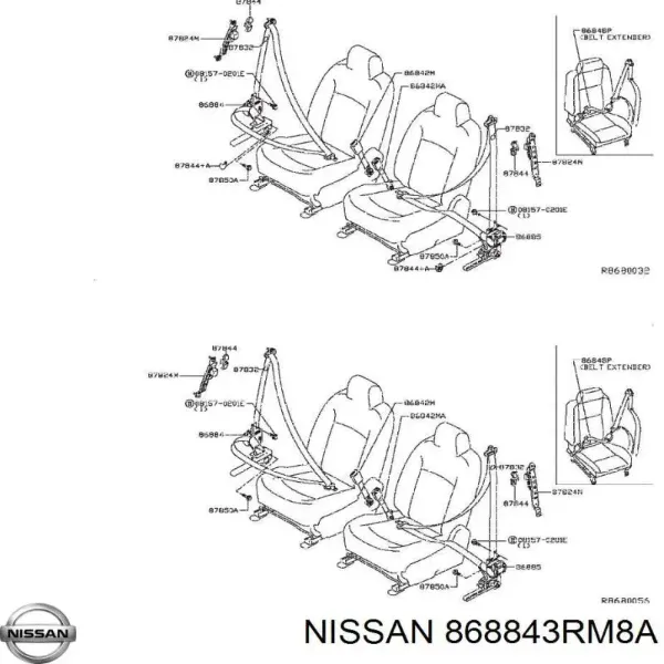 Пасок безпеки передній правий 868843RM8A Nissan/Infiniti