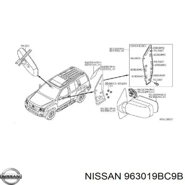 Дзеркало праве 963019BC9B Nissan/Infiniti