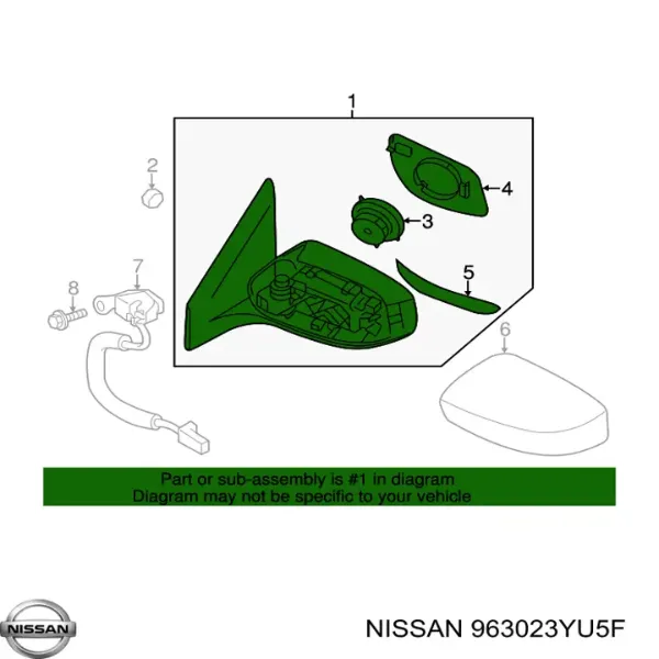 Ліве бокове дзеркало 963023YU5F Nissan/Infiniti
