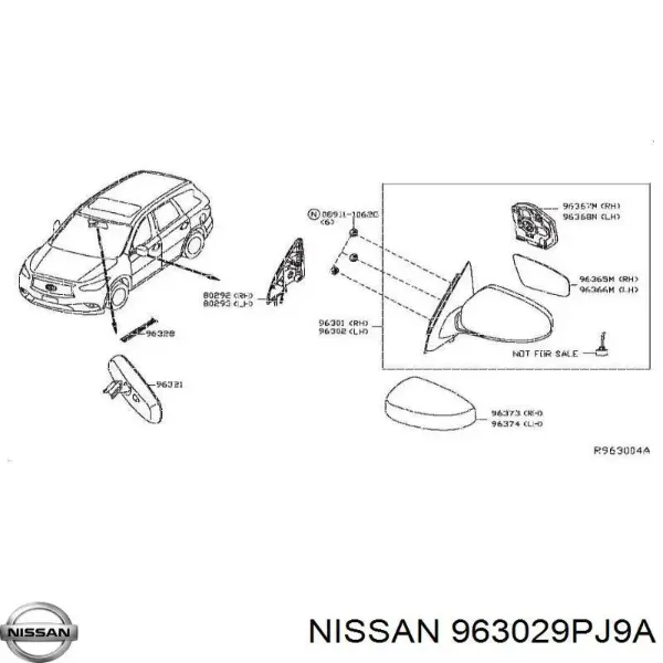 Ліве бокове дзеркало 963029PJ9A Nissan/Infiniti