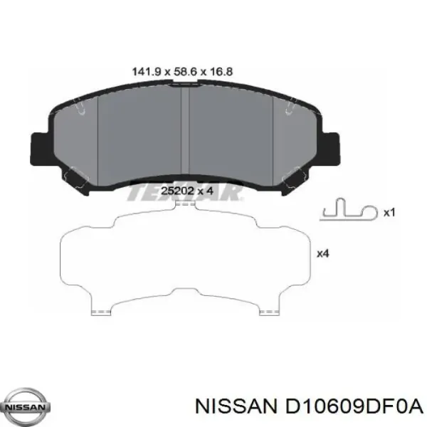 Передні тормозні колодки D10609DF0A Nissan/Infiniti