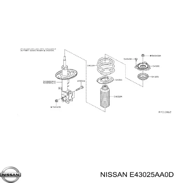 Амортизатор передній, правий E43025AA0D Nissan/Infiniti