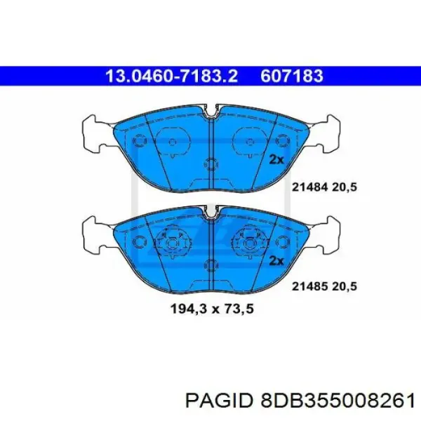 Передні тормозні колодки 8DB355008261 HELLA-PAGID