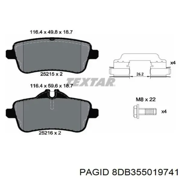 Задні гальмівні колодки 8DB355019741 HELLA-PAGID