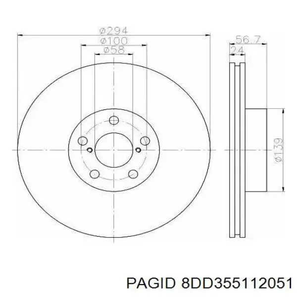 Гальмівні диски передні 8DD355112051 HELLA-PAGID