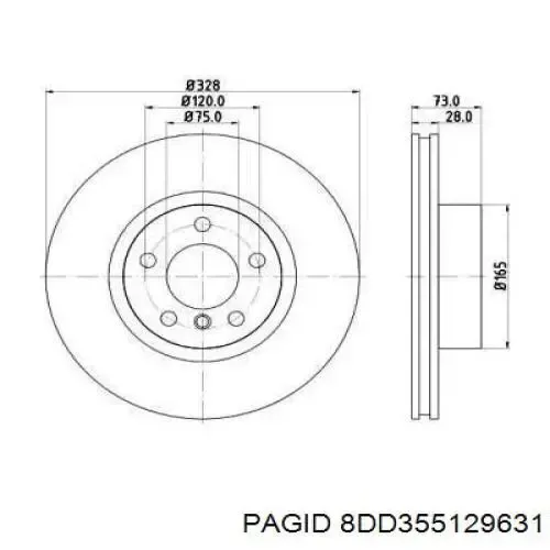 Гальмівні диски передні 8DD355129631 HELLA-PAGID