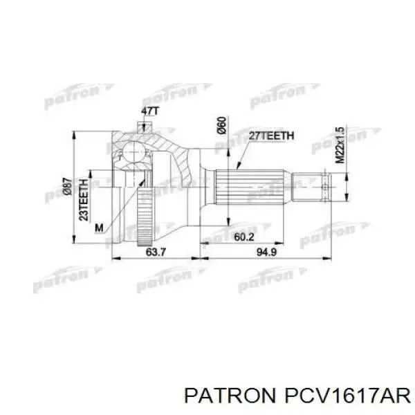 ШРКШ зовнішній передній, правий PCV1617AR Patron