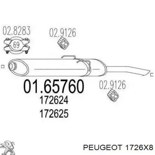 Глушник, задня частина 1726X8 Peugeot/Citroen