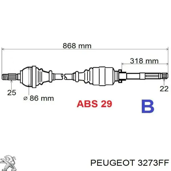 Піввісь права 3273FF Peugeot/Citroen