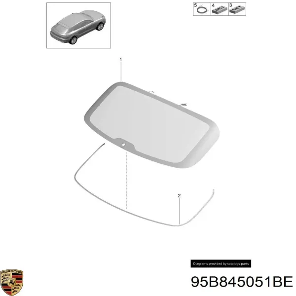 Скло заднє, 3/5-й двері (ляди) 95B845051BE Porsche