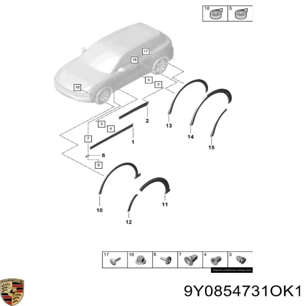 Розширювач заднього крила, лівий 9Y0854731OK1 Porsche