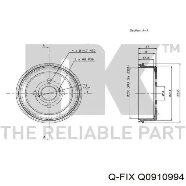Барабан гальмівний задній Q0910994 Q-fix