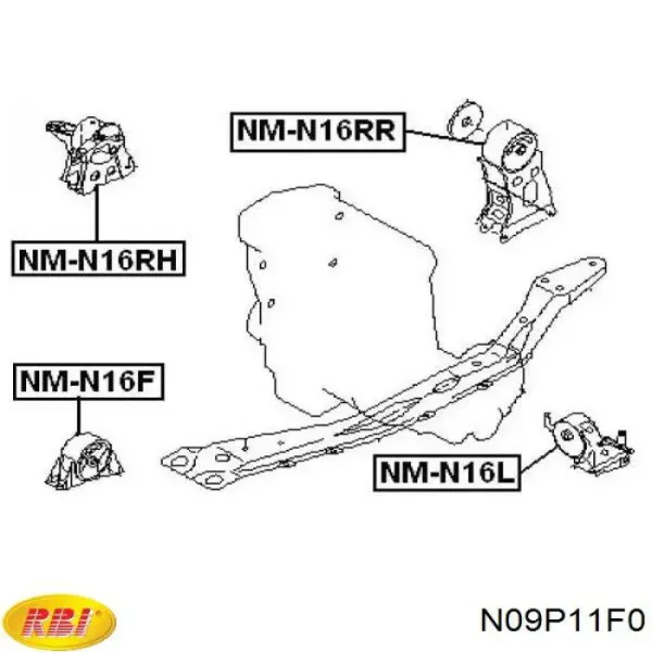 Подушка (опора) двигуна передня (сайлентблок) N09P11F0 RBI