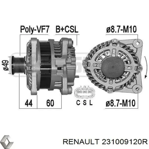 Генератор 231009120R Renault (RVI)