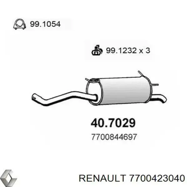 Глушник, задня частина Renault (RVI) 7700423040