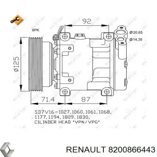 Компресор кондиціонера 8200866443 Renault (RVI)