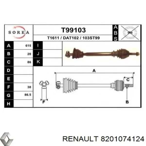 Піввісь права 8201074124 Renault (RVI)