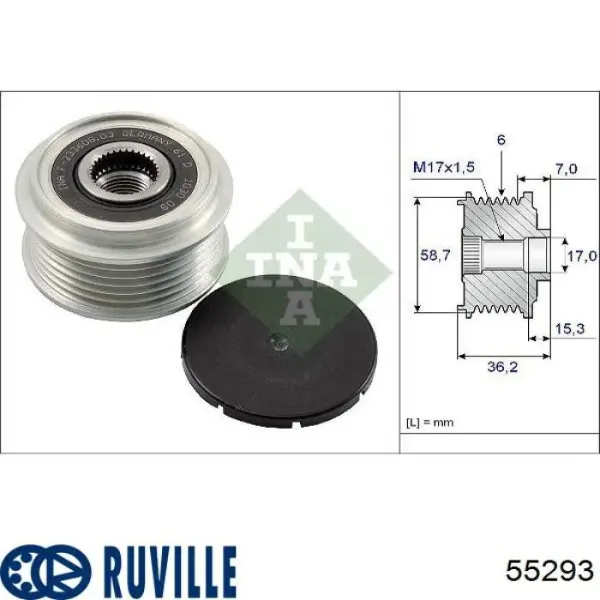 Шків генератора 55293 Ruville