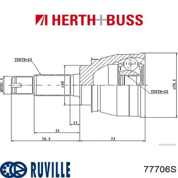 ШРУС зовнішній передній 77706S Ruville