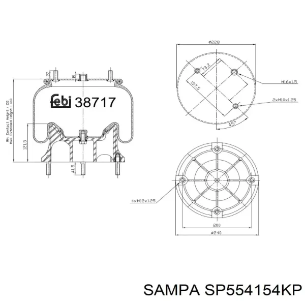 Пневмоподушка/Пневморессора моста заднього SP554154KP Sampa Otomotiv‏