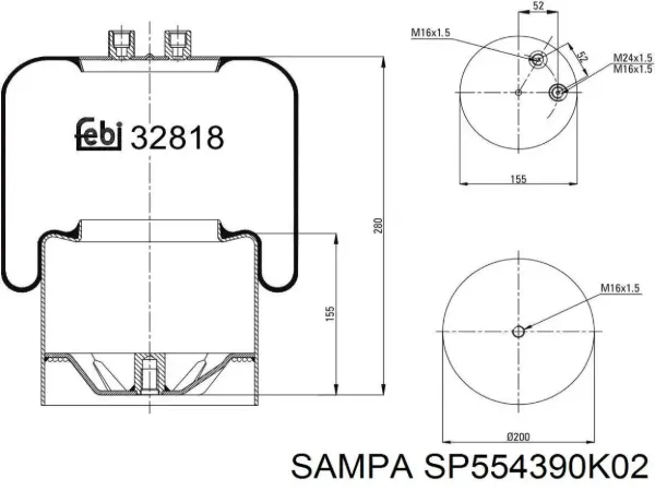 Пневмоподушка/Пневморессора моста SP554390K02 Sampa Otomotiv‏
