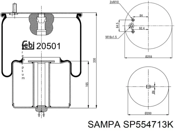 Пневмоподушка/Пневморессора моста SP554713K Sampa Otomotiv‏