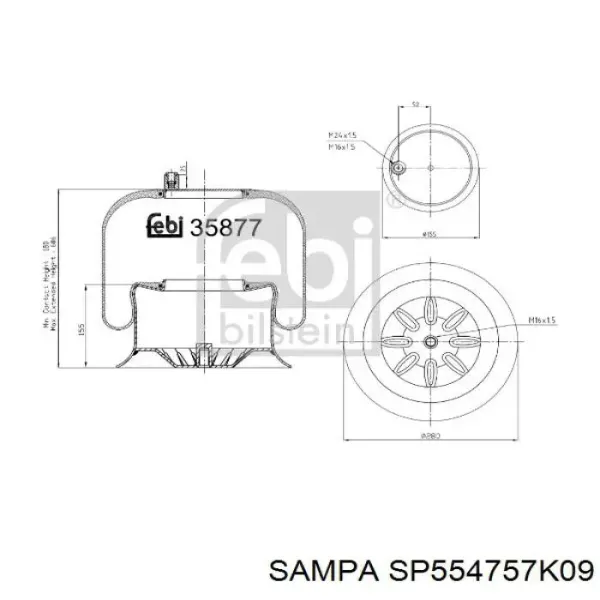 Пневмоподушка/Пневморессора моста SP554757K09 Sampa Otomotiv‏