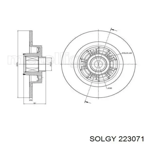 Супорт задній лівий 223071 Solgy
