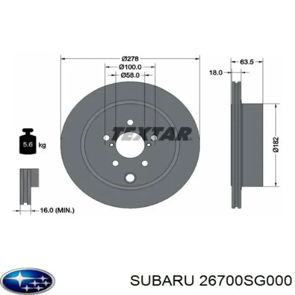 Гальмівні диски 26700SG000 Subaru
