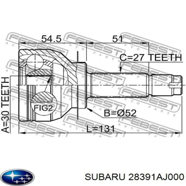 ШРУС зовнішній передній 28391AJ000 Subaru