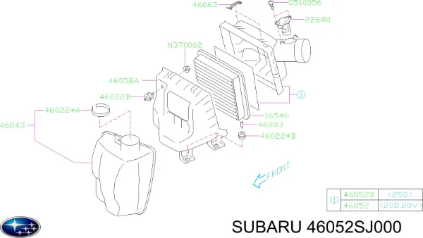 Корпус повітряного фільтра, нижня частина 46052SJ000 Subaru