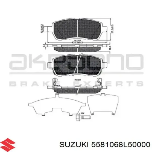 Передні тормозні колодки 5581068L50000 Suzuki