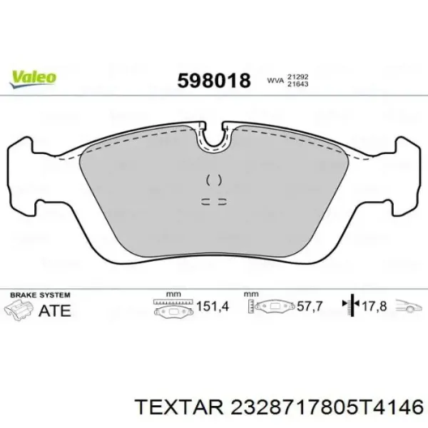Передні тормозні колодки 2328717805T4146 Textar