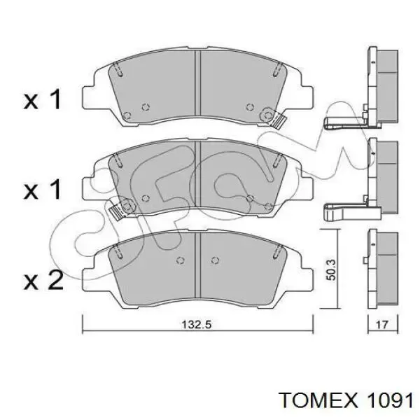 Передні тормозні колодки 1091 Tomex