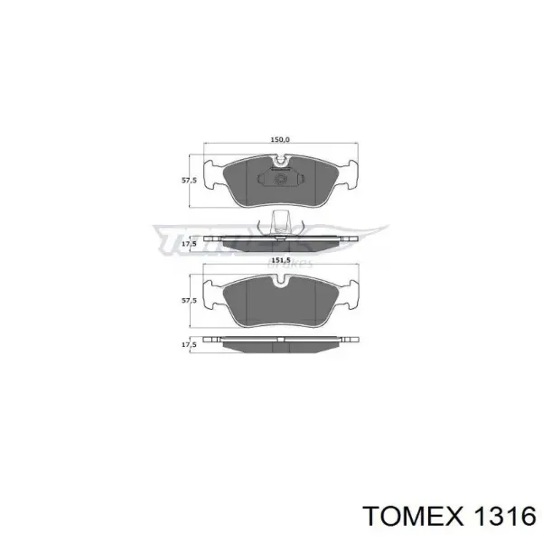 Передні тормозні колодки 1316 Tomex