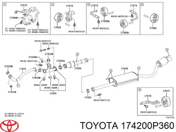 Глушник, центральна частина 174200P360 Toyota
